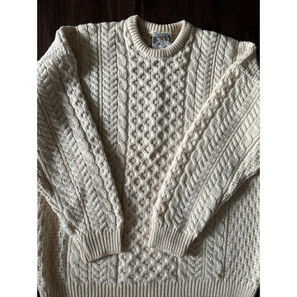 Vintage Connemara Fisherman Cable Knit Wool Sweater Crewneck Men Irish Chunky XL - Picture 3 of 7